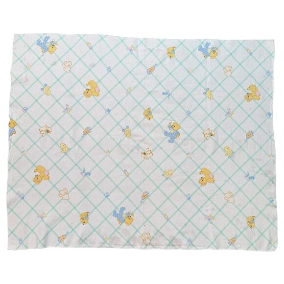 VTG Beacon Baby Receiving Blanket Duck Teddy Bear Blocks Print Pink Blue Green - Picture 3 of 5